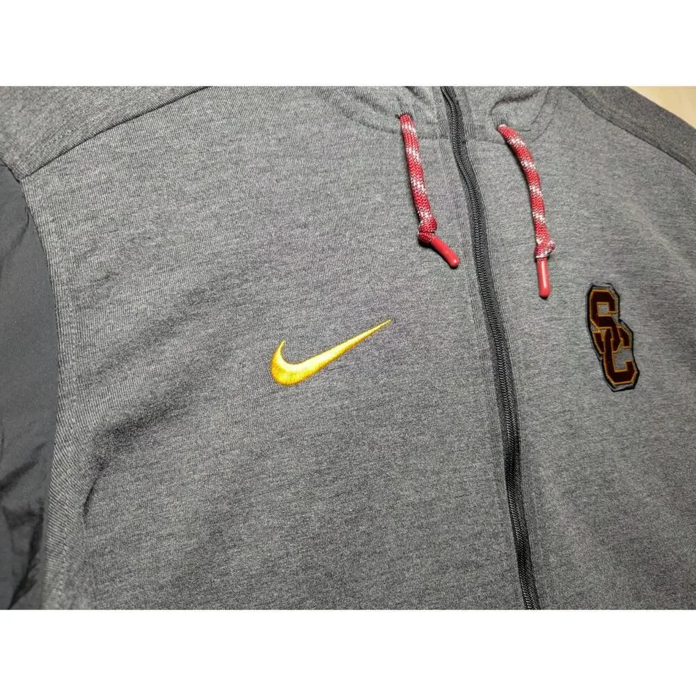 Nike Men's Medium USC Trojans Jacket Grey Full Zip Hoodie TEAM ISSUE